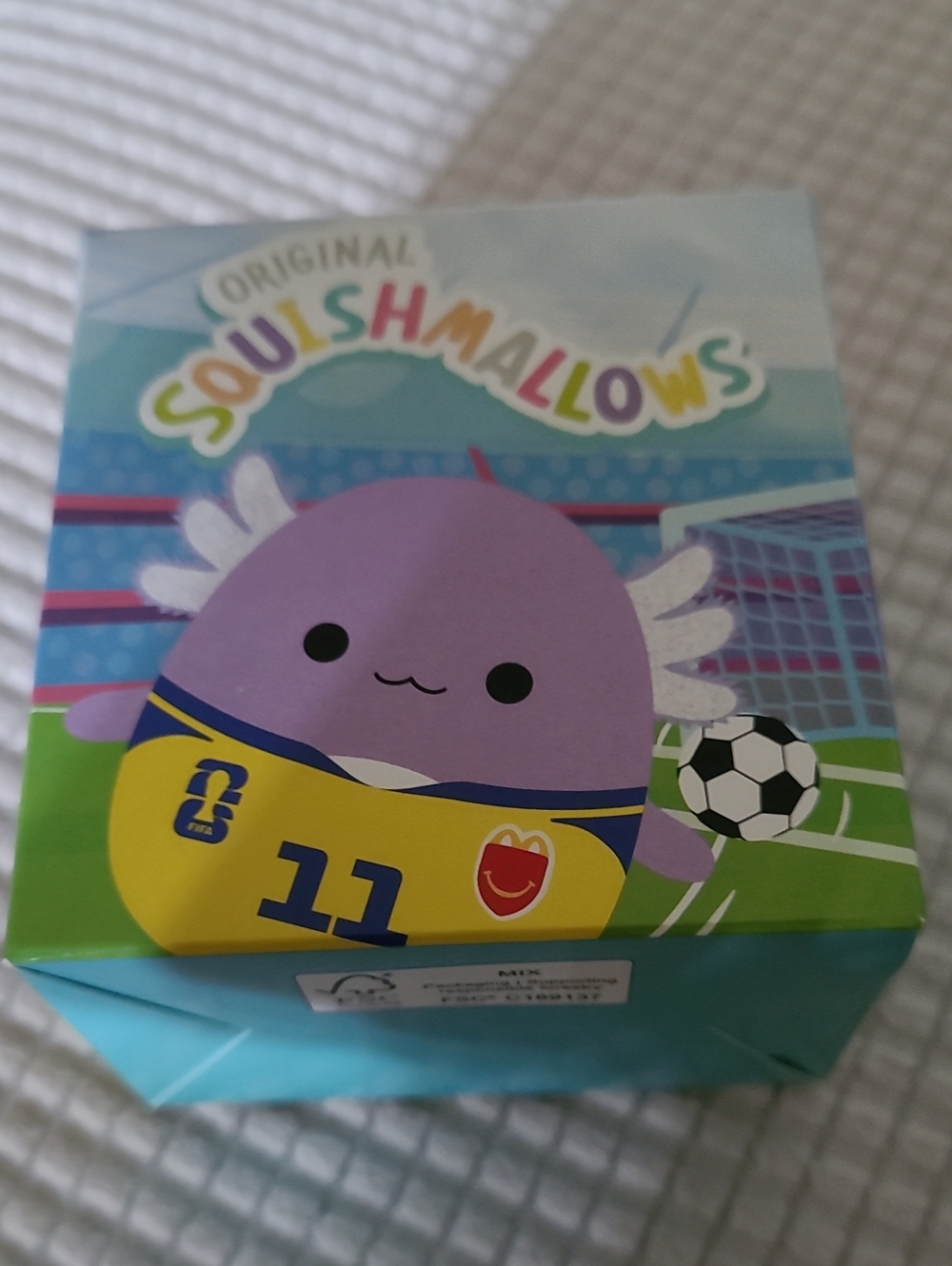 Squishmallows Purple Plush Soccer Character in Yellow Jersey